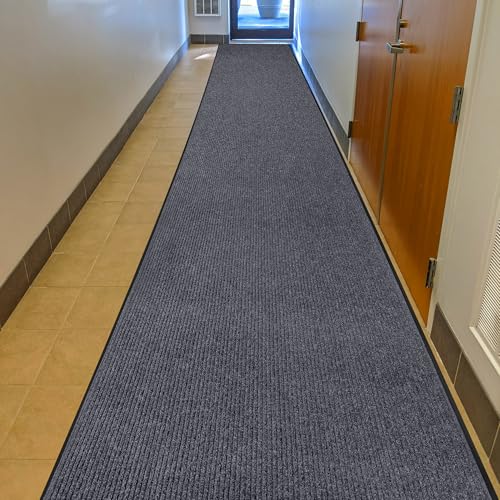 Image of MaxMat Oversized Rubber Door Mat - Heavy Duty, Waterproof, Low-Profile, Easy to Clean, Commercial Floor Mat (3 x 16 Feet, Grey, MXM-RIB0316GR)