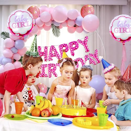 Image of Rozi Decoration Pink & Purple Happy Birthday Decoration Kit for Baby Girl - 50 Pcs Balloon Set, Birthday Decoration Kit for Baby Girl | Party Decoration for Bday