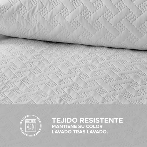 Miniatura 4 de Liniva Home Colcha Bouti Termosellada Para Verano Y Entretiempo. 100 Microfibra - Modelo Vejer. Colcha Cubre Cama Multiusos. Incluye Dos Fundas De Cojín. Cama 150 160-250x265cm Gris Claro