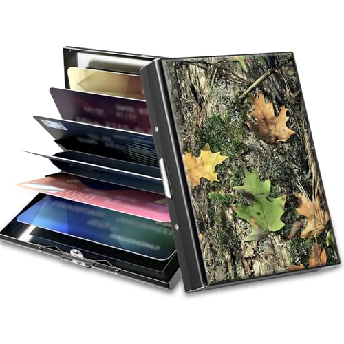 BWEGRHE Slim Credit Card Holder, Camo Tree Leaf RFID Blocking Metal Wallet for Men & Women, Aluminum Minimalist Hard Case Pocket-Sized Business Cards Organizer (Fits Up to 10 Cards)