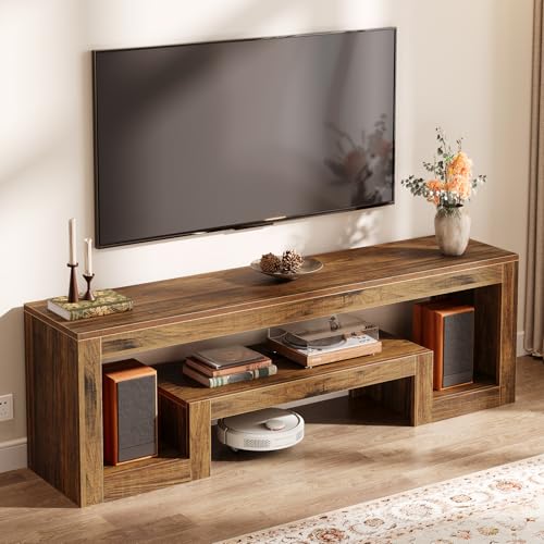 Image of Tribesigns 63-Inch TV Stand for 55 /60 /65 /75-Inch TVs, Farmhouse Entertainment Center with Open Storage Shelves, Wood Television Console for Living Room, Bedroom