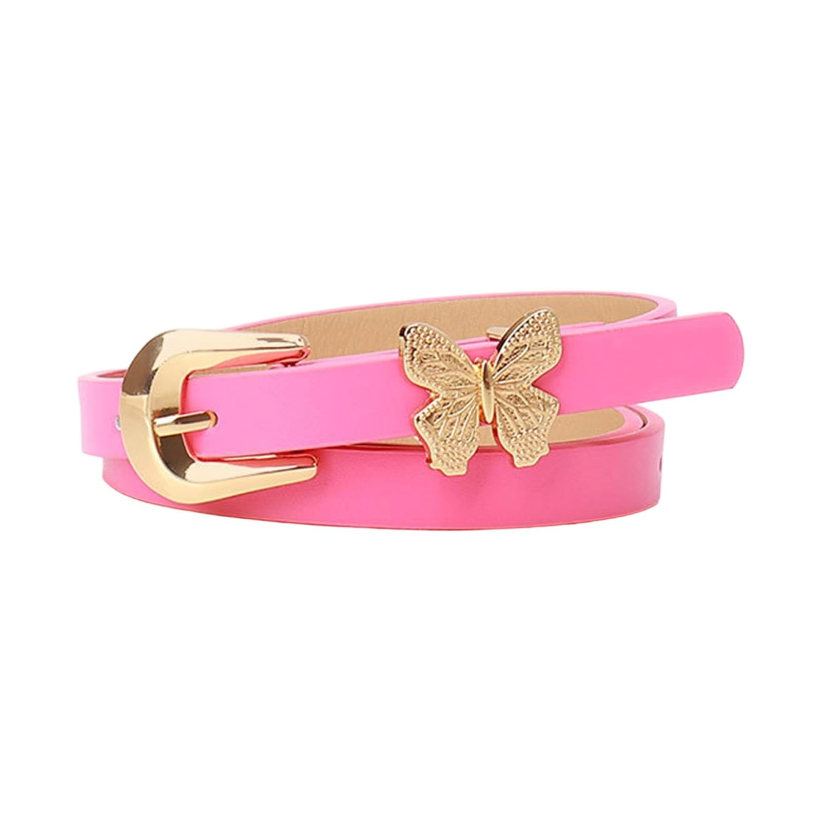 MICFENY Stylish Gold Butterfly Decorated PU Leather Waist Belt Adjustable Length Waistband Sash for Dresses and Daily Outfits