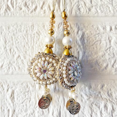 Image of Adikala Craft Store Handmade Ethnic Latkan Tassel Set of 2 for Saree Pallu, Blouse, Suits, Dupatta, Lehenga Decor (Sikka Round)