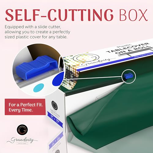 Grandipity Plastic Tablecloth Roll, 54x100' Dark Green, Disposable Rectangular Table Cover with Cutter Box, Lightweight, Wrinkle-Resistant, Waterproof, for Parties, Picnics, BBQ, Kids Arts & Crafts - image 2