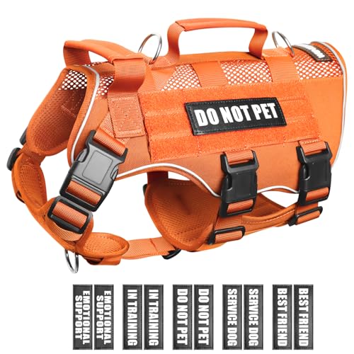 WINSEE Mesh Dog Harness with 10 Pet Patches for Large Service Dog in Training, Breathable Tactical...