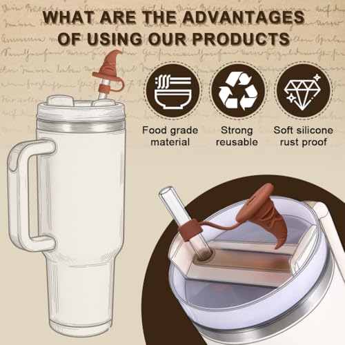 Image of HASTHIP 3Pcs Silicone Straw Caps, Fun Magic Themed Drink Toppers, Dustproof Caps Cover with Anti-Lost Loop, Reusable Straws Lids, Straw Caps for 10mm Dia Straws