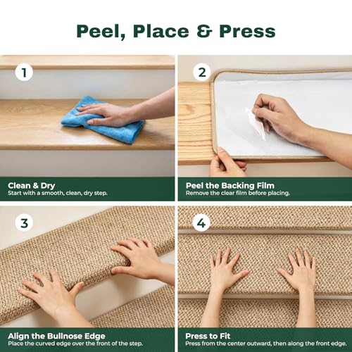 MBIGM Bullnose Carpet Stair Treads, Camel Knitted, 9.5" x 30", 14 Pack by MBIGM - Used condition - Image 8