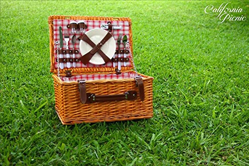 Wilgen Picknickmand G GOOD GAIN Wilgentenen Picknickmand Set Voor 2 Personen – Met Geïsoleerde Koeltas & Picknickdeken | Incl. Borden, Glazen & Bestek | Ideaal Voor Buiten Picknickset 2 Personen
