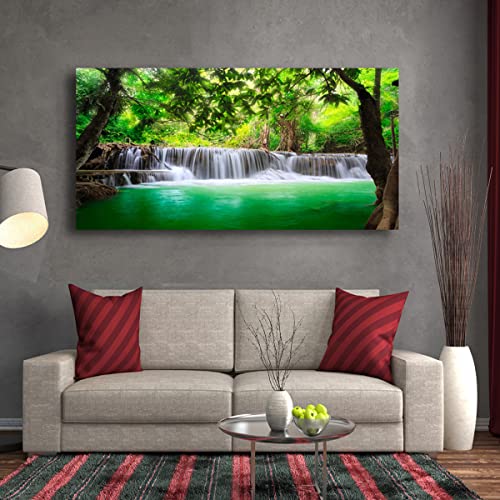Image of Wall Art Waterfall Tree Landscape Picture Canvas Wall Art Print Paintings Modern Artwork for Living Room Wall Decor and Home Decor Framed Ready to Hang,2cm Thick Frame, Waterproof Artwork.