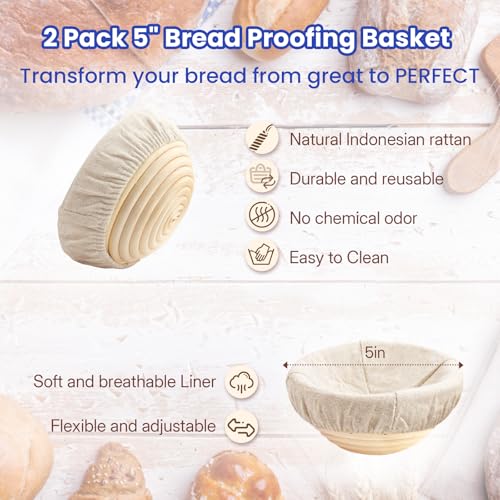 YONILL Mini Double Dutch Oven for Sourdough Bread Baking - Enameled Cast Iron Dutch Oven Pot with Lid and 5" Banneton Bread Proofing Basket Kit, Dual Round Bread Loaf Pan for Homemade Baking (Dark Blue) by YONILL - Image 5