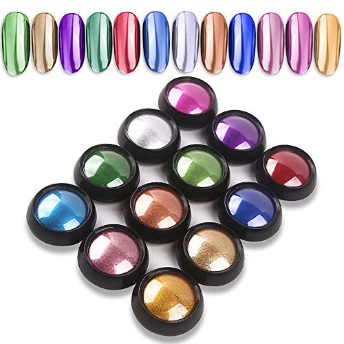 LABOTA 12 Farben Chrome Nail Powder,Metallic Chrom Nagelpuder mit 24 Stück Doppelspitzen-Applikatoren,Magic Mirror… – Bild 2