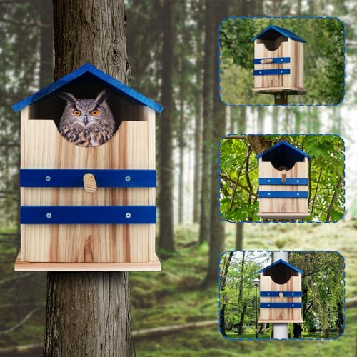 Screech Owl House, Large Handmade Wooden Owl Boxes for Outside with Mounting Screws, 10\" x 10\" x 14\" Easy Assembly Required Nesting Box for Outdoors, Cozy House for Lovely Birds - Thumbnail 5