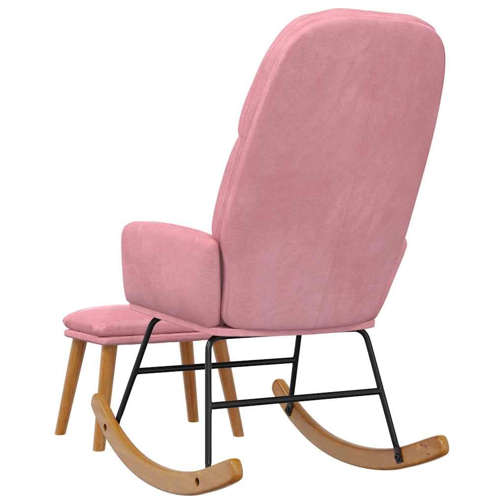 Mecedora con reposapiés, cojín de terciopelo rosa, 70 x 79 x 105 cm, sillón basculante con reposabrazos y respaldo, silla basculante para salón, dormitorio, habitación de bebé