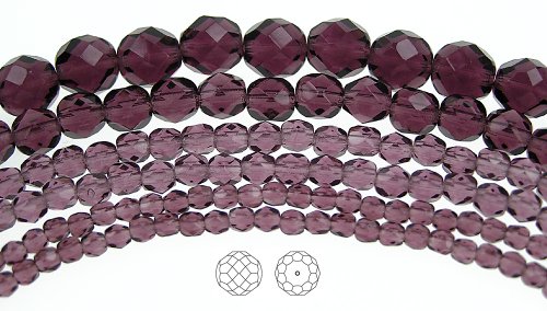 6mm (68) Amethyst, Czech Fire Polished Round Faceted Glass Beads, 16 inch Strand
