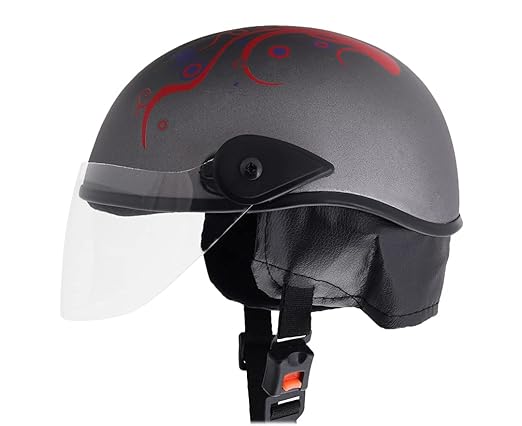 Western Era Stylish Half Face Helmet for Kids || Baby Safety and Comfort || (3-12 Years) (Grey Matte) (Red Sticker)