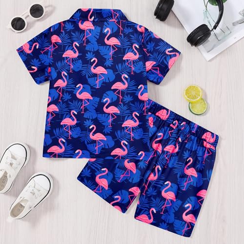 Image of DAXIANG Boys 2 Piece Hawaiian Outfit Summer Button Down Shirt and Pocket Short Sets Beach Vacation Clothes for Kid Size 3-10