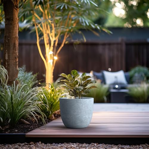Image of Kante Accent Round Bowl Blue Gray Concrete Planter 14 inch Dia, Outdoor