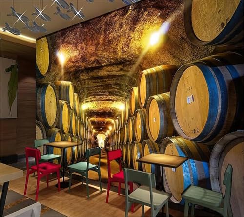 Wine Cellar Background Wall Murals Peel and Stick 118x83 inch Retro Theme Wallpaper, Removable Self-Adhesive Wall Murals for Bedroom Living Room Accent Wall Decal Decor - Canvas Fabric ZR-59