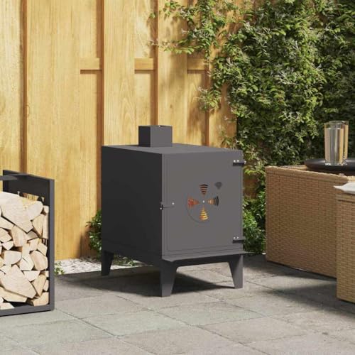 BKSXSOP Estufa de Camping Negra, 35x50x60cm, Acero Laminado en frío, brasero portátil de leña para Exteriores, Chimenea Duradera para Patio y jardín con Chimenea y ventilación Ajustable.