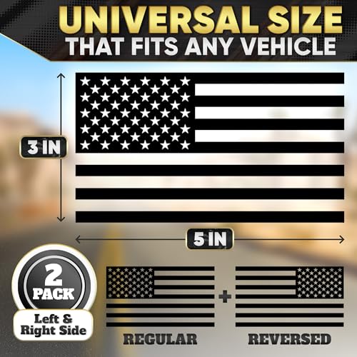 Transparent Black American Flag Vinyl Decal for Car – 1 Pair 5"x3" | Matte Black Finish, Reverse Pair | UV-Proof, Waterproof US Flag Stickers | Patriotic Decals for Truck, SUV, Motorcycle, Laptop