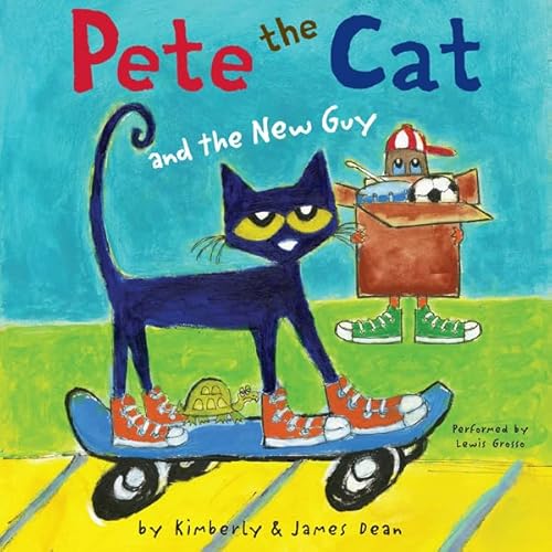 Diseño de la portada del título Pete the Cat and the New Guy