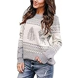 EXLURA Patterns Reindeer Ugly Christmas Sweater Jumper Pullover Tops Grey