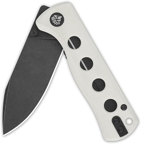 Miniatura 2 de QSP CUCHILLO CANARIO CARPETA CUCHILLO DE BOLSILLO, HOJA AGUJADA 14C28N CON MANILLAS G-10 DE COLORES (hoja de lavado negro, mango G-10 blanco)