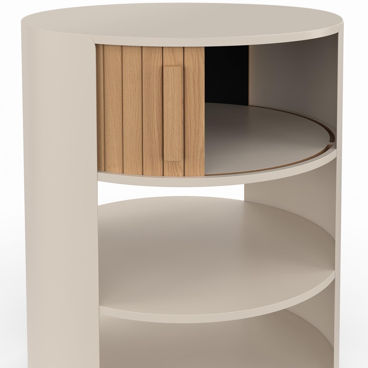 IDMarket - 2 chevets Ronds TONO 1 tiroir Beige et Effet Lattes