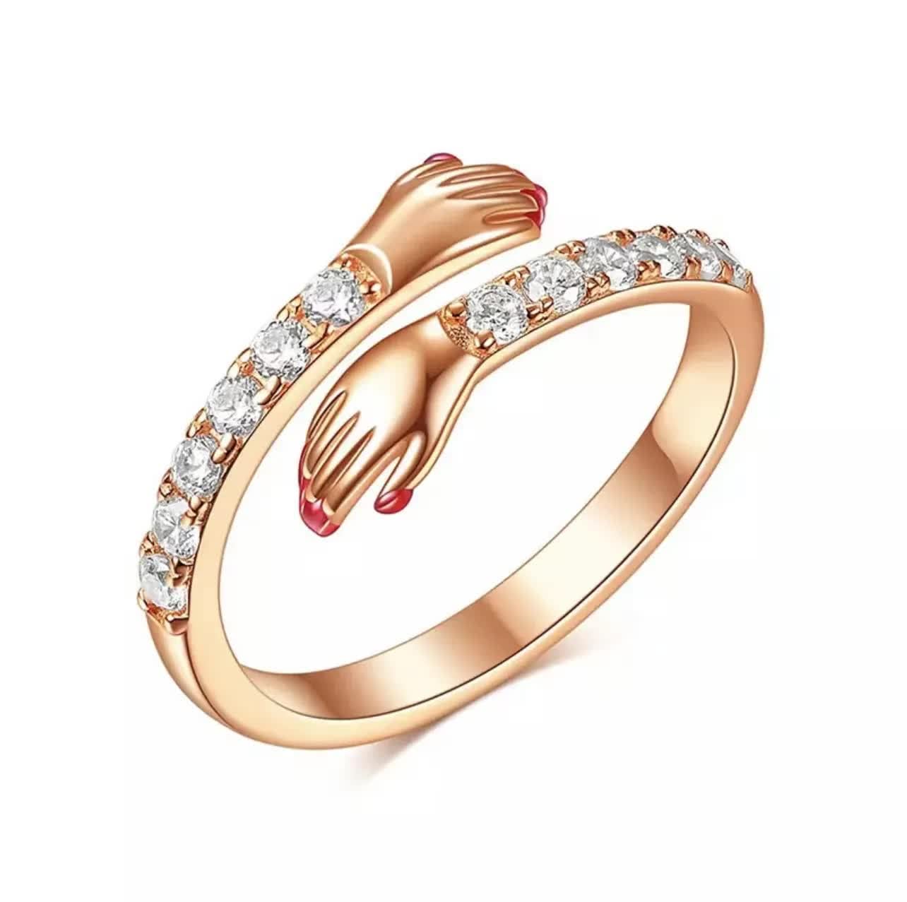 ThrillzStylish Hug Rings For Women AAA CZ Rose Gold Plated Adjustable Finger Hug Ring For Women Girls Anniversary Gift For Wife Girlfriend Love Gifts Women's Jewellery