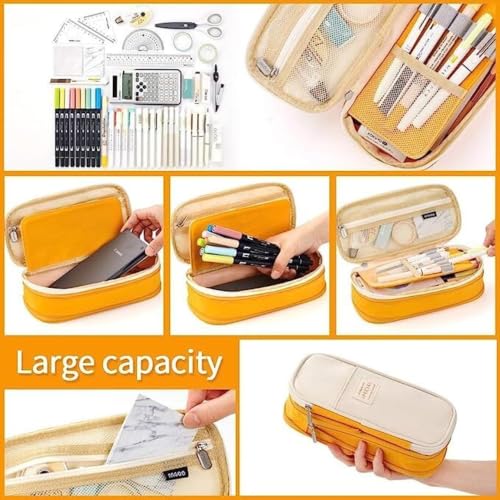 Image of WORSHIPER Big Capacity Pencil Pen Case Bag with Zipper Office College School Storage Large Capacity Bag Pouch Holder Box Organizer Colorful (Special - Orange)