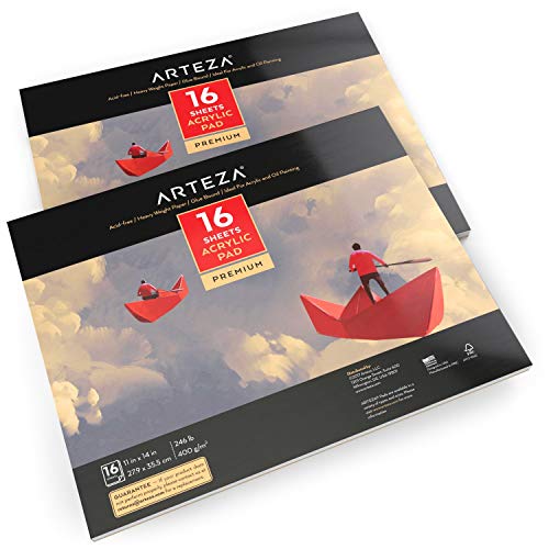 Arteza Acrylic Pad, Pack Of 2, 11 X 14 Inches, 16 Sheets Each, Heavy 246-Lb Art Paper, Art Supplies For Acrylic Painting, Oil Painting, & Drawing #TOP3