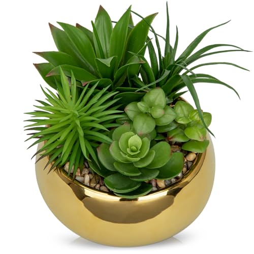 Hollyone Succulents Plants Artificial in Pots Fake Succulents for Outdoors