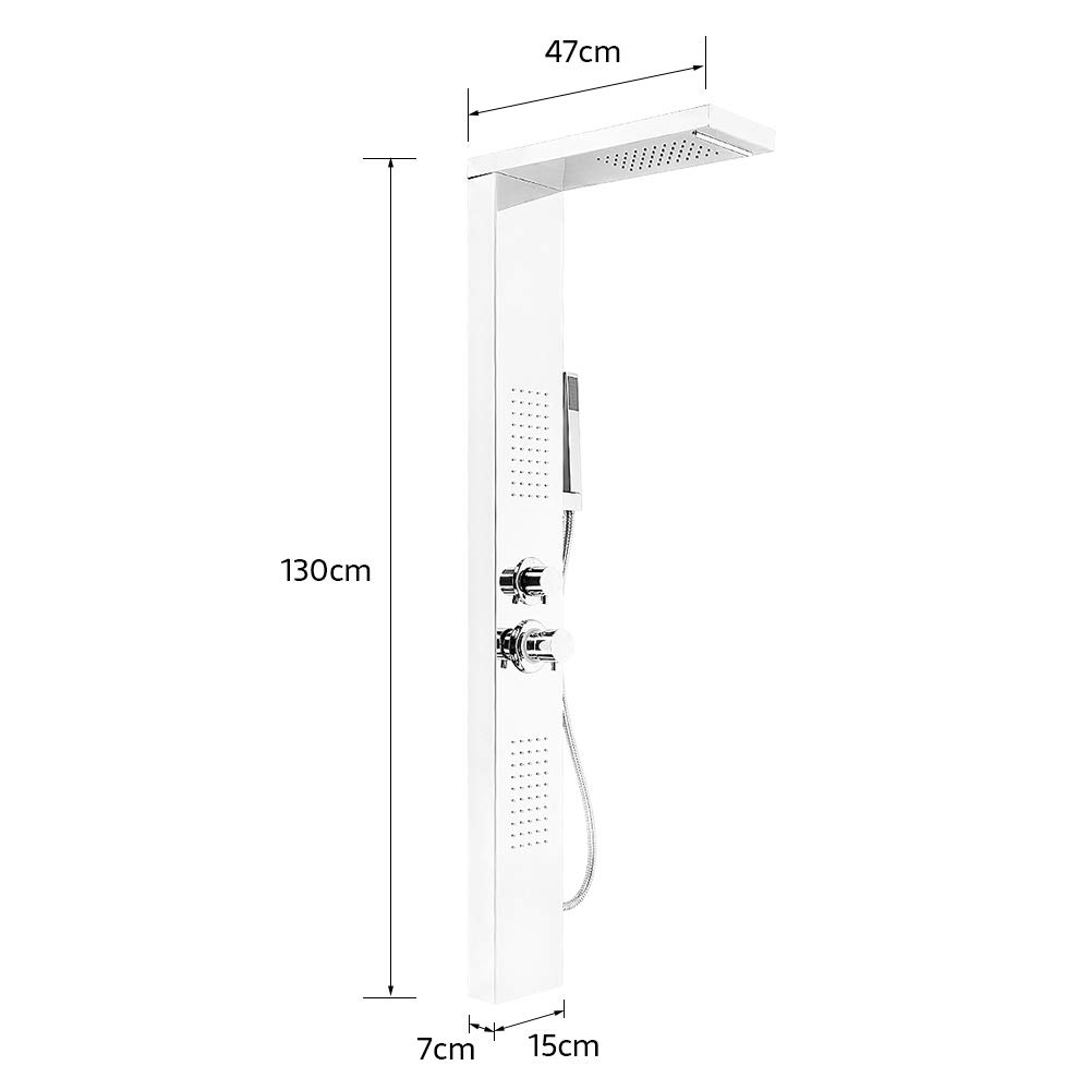 MINGYI Colonne de Douche Hydromassante, avec Douchette et Pommeau, 4 Modes de Douche, Connecteur DIN Standard 1/2'' (Miroir Argent, 15×130 cm)