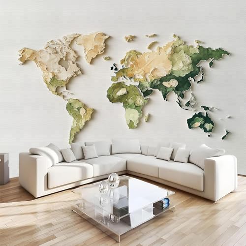 Art Papel Tapiz Fotográfico Mapa Del Mundo Papel Pintado no Tejido 250x175 cm Pared Sala Cuarto Póster Norte Y Sur Tierra Mural para Sala de estar Dormitorio Infantil Decoración