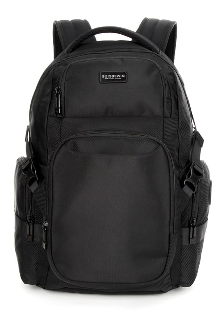 SUISSEWIN SN99673 Water Resistant Unisex Laptop Backpack – Waterproof School Bag - Work Backpack – Hiking Rucksack – For Business Travel or Leisure Holiday Trip (Black)