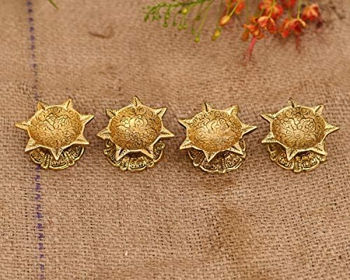 Frienemy Presents Diwali Decoration Home Temple Metal Diya Oil Lamp for Pooja, Standard, Golden -Set of 4#Frienemy-590