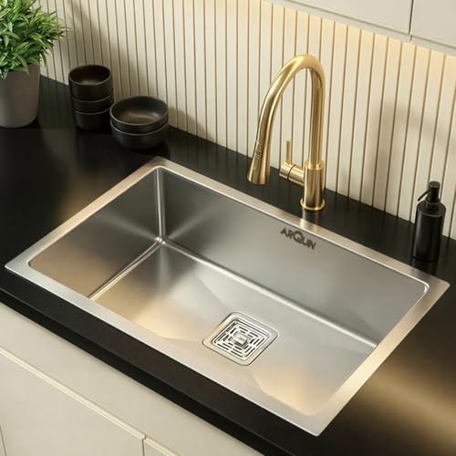 Image of ARQUIN Kitchen Sink 32 inchx20 inchx10 Inch Handmade Single Bowl sink Heavy Duty Stainless Steel Sink for Kitchen Basin with Brushed Matte Finish Including Coupling, Hose Pipe, Fruit Tray
