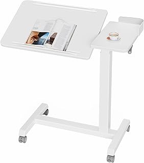 Rolanstar Laptoptisch Höhenverstellbar mit Rollen, Betttisch mit kippbarer Platte & Kantenschutz, Beistelltisch C Form für Sofa, Bett, Büro, Unterricht (Weiß)