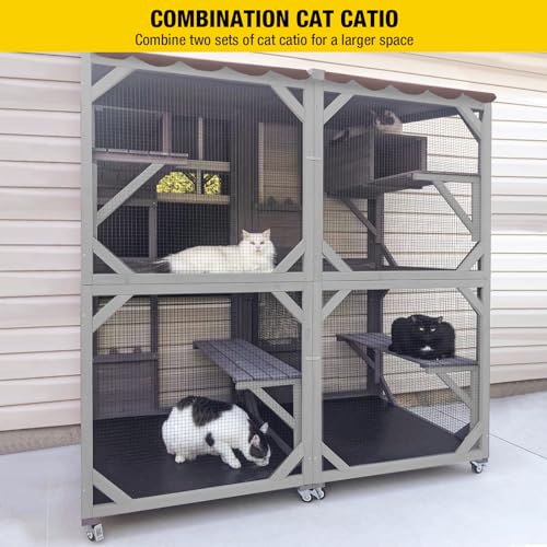 Image of Aivituvin Cat Catio Outdoor Cat House Movable Large Enclosures on Exercise Wheels Kitty Cage with Upgraded Resting Box,Waterproof Cover