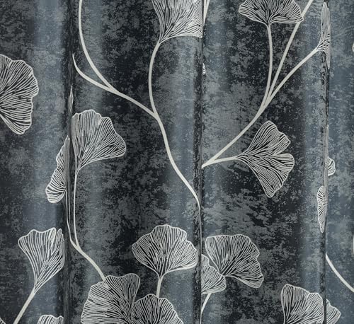 Image of Exporthub Glossy Shine 3D Floral Digital Printed Grey Colour Long Door Curtains 9 feet Long Set of 2 Pc, for Living Room and Bedroom (EHSPR066 94)