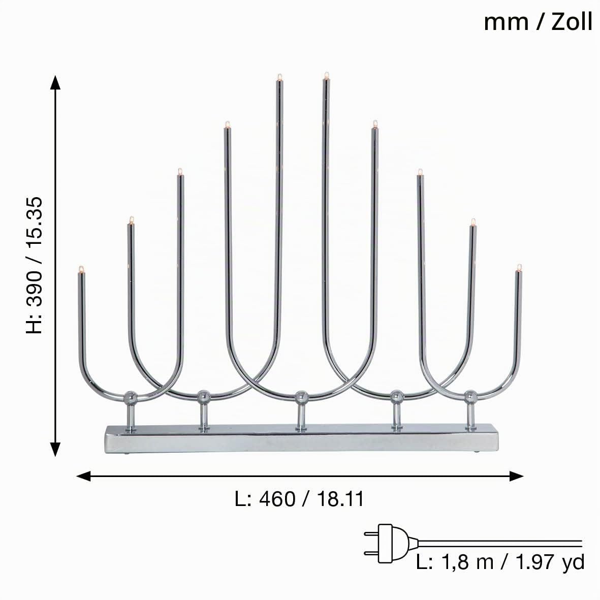 Fensterleuchter Novum von Star Trading, Kerzenständer mit 10 Glühbirnen E5 warmweiß, Weihnachtsdeko aus Metall in Chrom, Kabelschalter, Länge: 46 cm