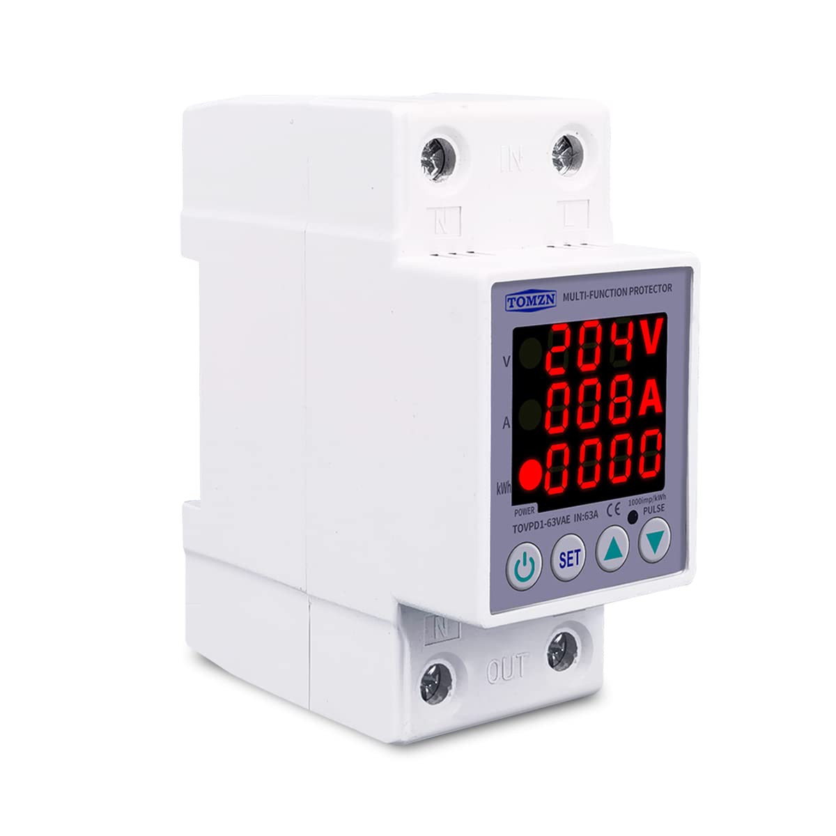BLacOh Magnetotermico 16a 63A 230V 3IN1 Pantalla DIN Rail Ajustable sobre y bajo Voltaje Dispositivo Protector relé con protección contra sobrecorriente Magnetotermico