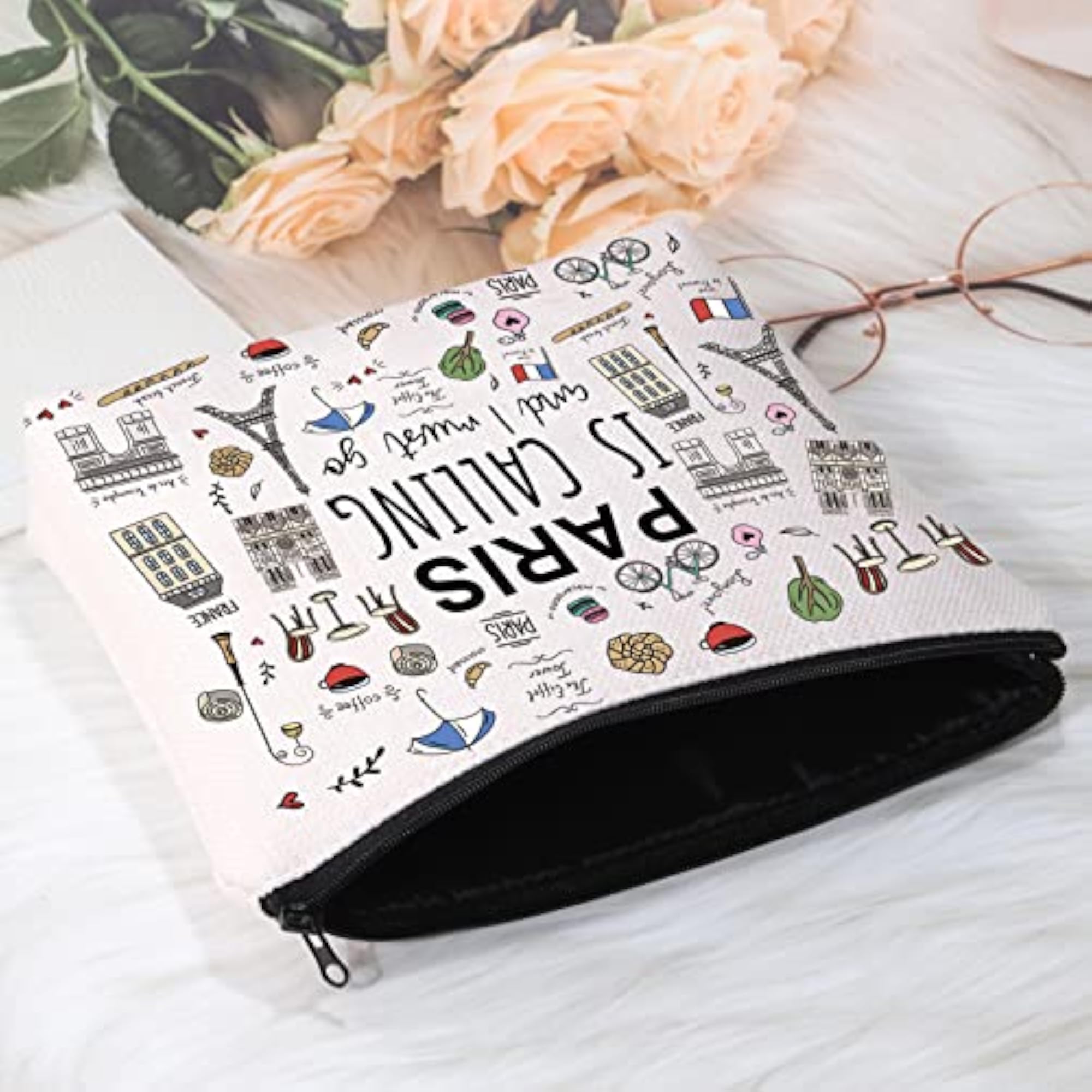 Paris Themed Cosmetic Bag, Gift for Paris Lovers