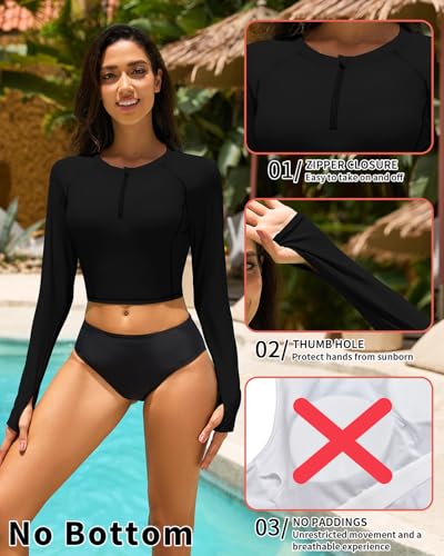 Soneven Women Rash Guard Long Sleeve 1/4 Zip Crop Top Swim Shirts UPF 50+ Sun Protection Swimsuit Top No Bottom3