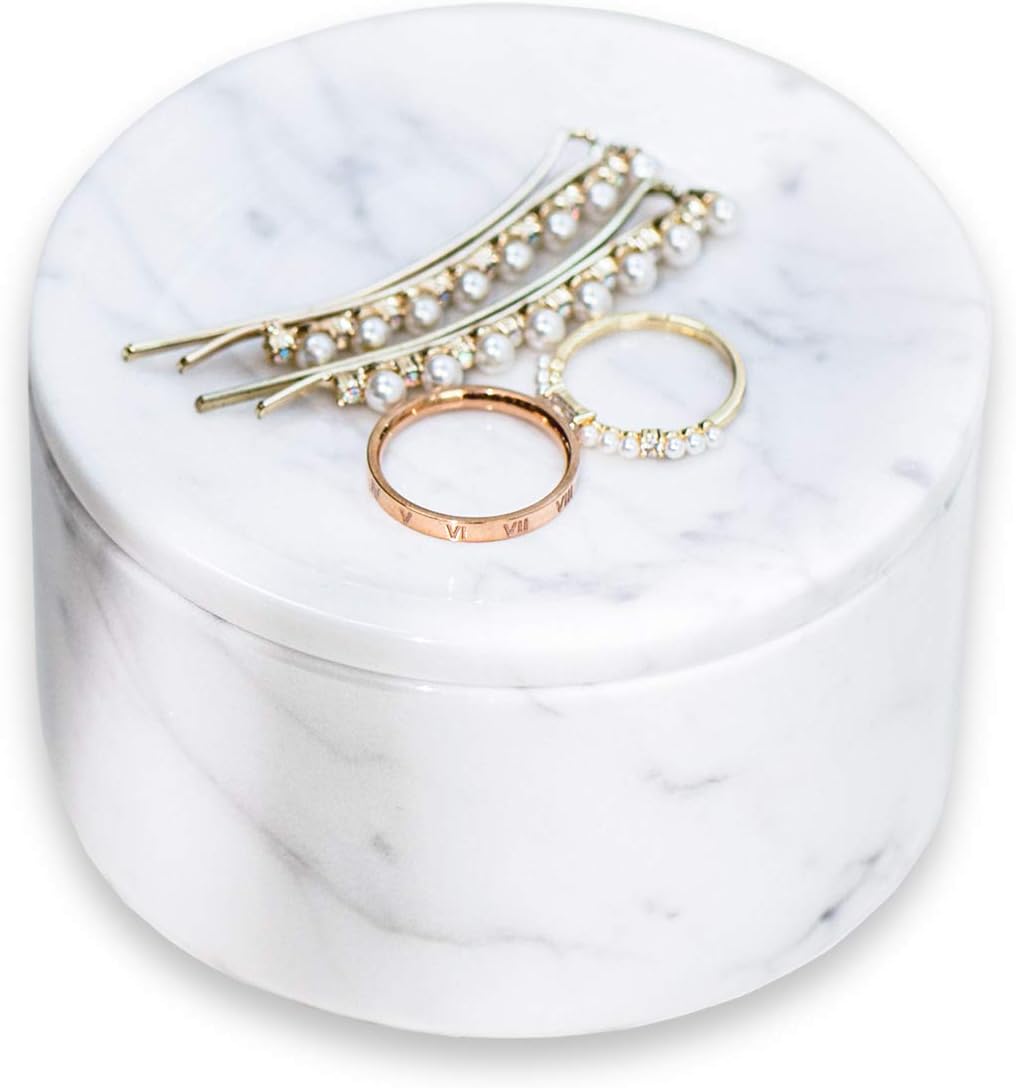JIMEI Marble Jewelry Box Organizer One-Tier Resin Storage Container with Removable Lid for Ring Necklace Bracelet Earrings, Rings and Accessories (Single-Layer)