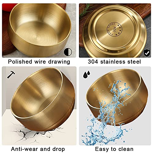 4Pack Thick 304 Stainless Steel Bowls, Small Double Wall Rice Bowls, Stainless Steel Soup Bowl Salad Bowl Noodle Bowl, Metal Bowls for Fruit Cereal Snack Appetizer (Gold, 4.1in) - Image 6