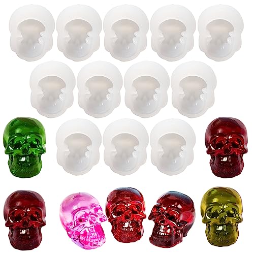 Szecl 10Pcs Mini 3D Skull Resin Mold Skeleton Skull Candle Mold 1.3inch Head Keychain Epoxy Resin Casting Mold Halloween Jewelry Charm Bracelet Necklace Pendant Handmade DIY Craft