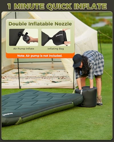 Image of KingCamp Gorgeous Double 6.7 inch Camping Mattress with Washable Foam Cover, Extra-Thick Full Size Inflable Mattress with Pump Sack, Portable Double Mattress for Camp Outdoor Tent, Car & Guest