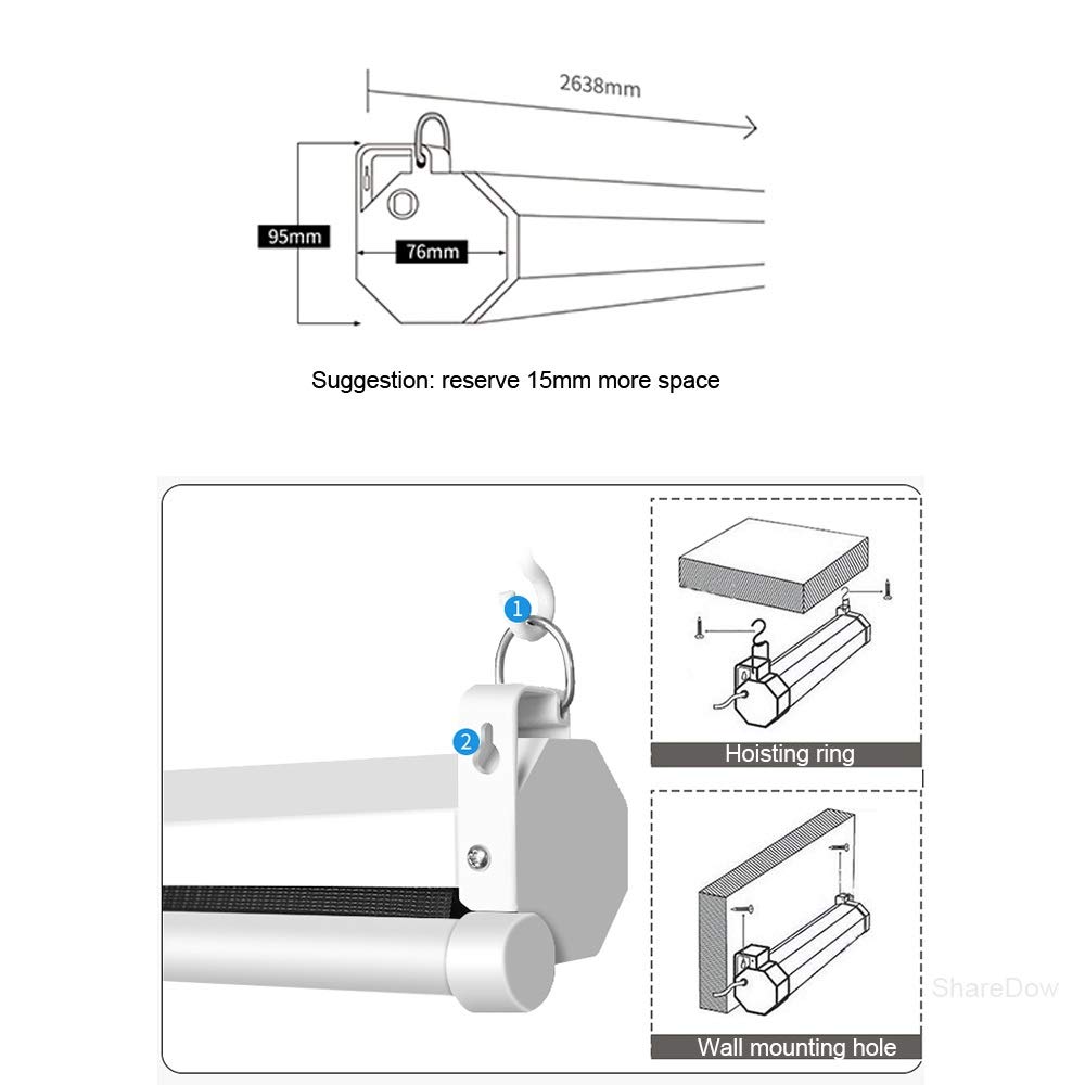XBTGS Motorisierte Projektor-Leinwand, 152,4–213,4 cm, 16:9, Wandhalterung, mattweiß, Projektion mit 12 V Trigger-Fernbedienung für Heimkino, 213,4 cm
