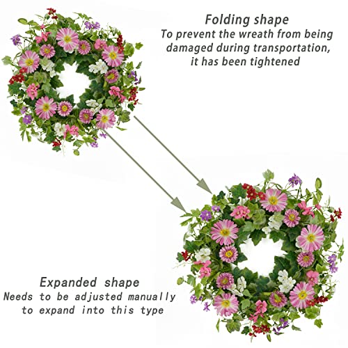 Amf0Resj Spring Summer Wreath Daisy Wreath With Chrysanthemum,Daisy,Wildflower,Eucalyptus Leaves,Ivy Leaves For Indoor Outdoor Farmhouse Home Wall Festival Decoration #TOP2